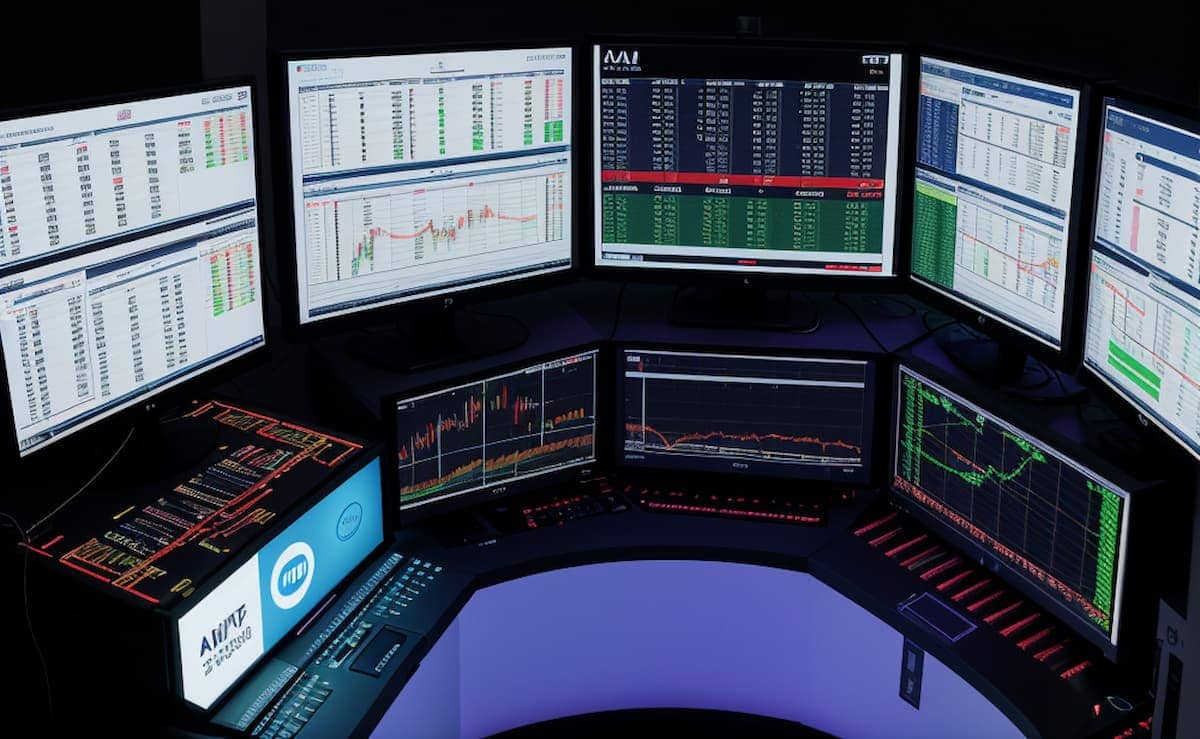 Trading Desk mit meheren Bildschirmen